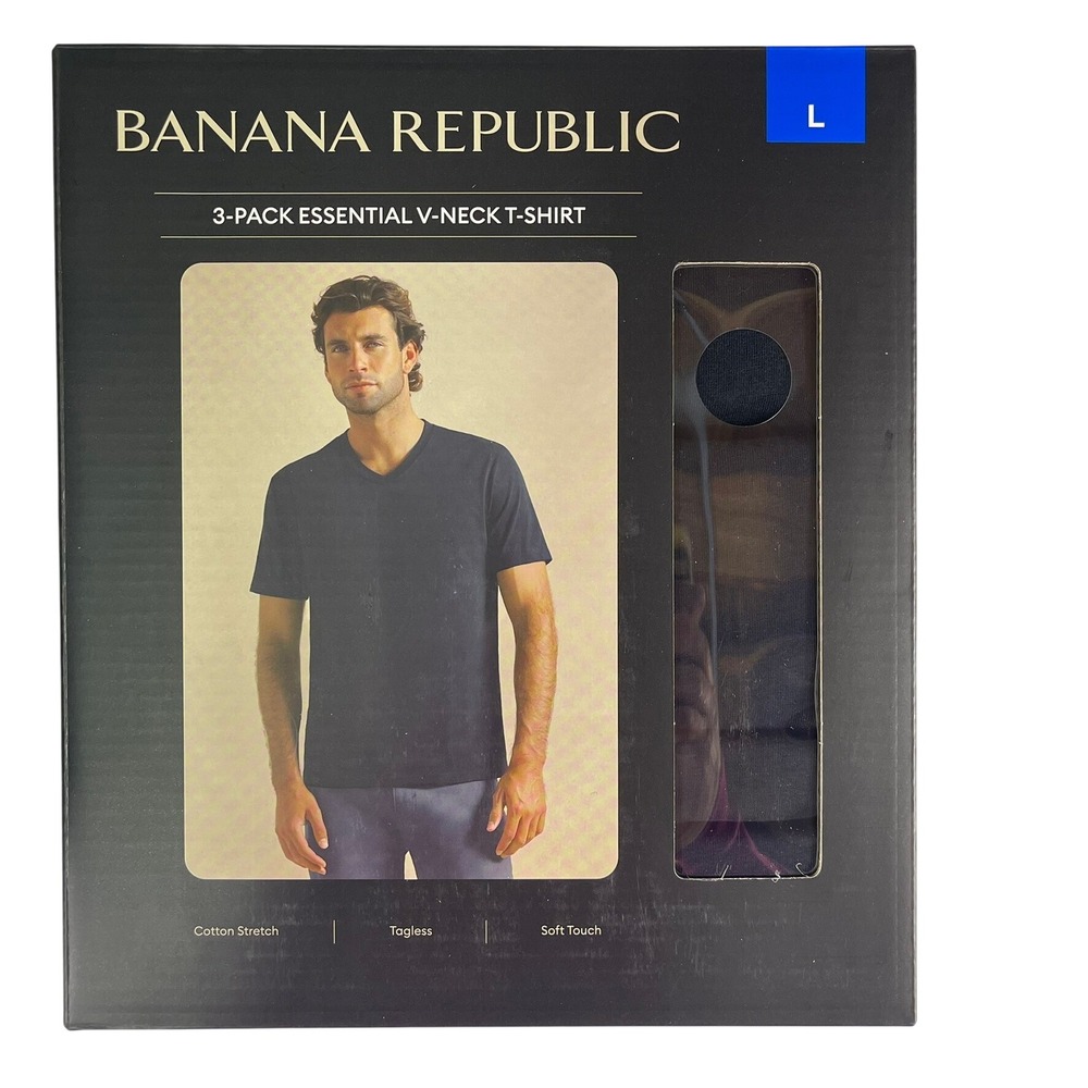 Banana Republic Mens 3-Pack Essential V-Neck T-Shirt Black Size Large 1848561